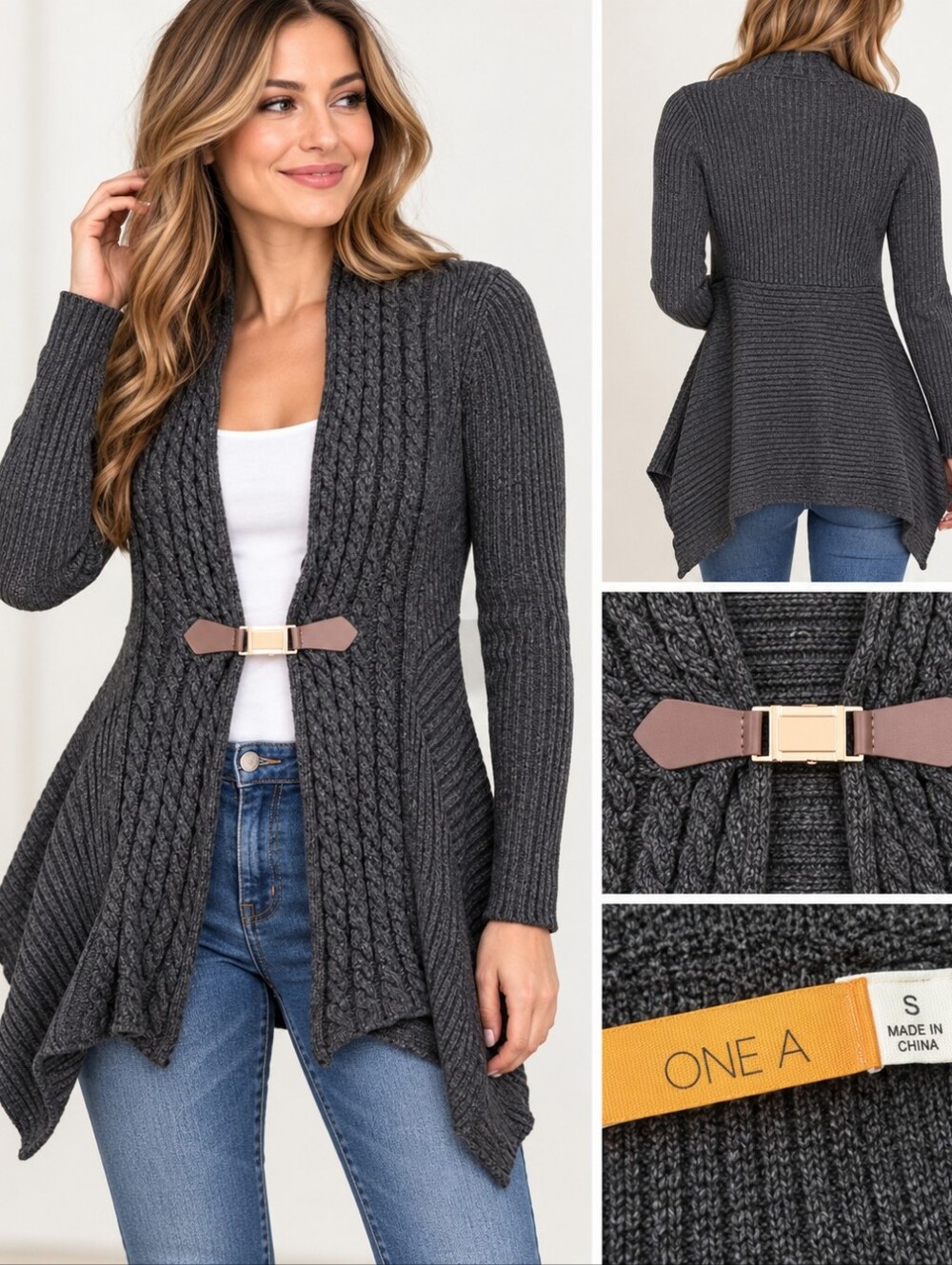 One A Knit Buckle Drapy Sweater